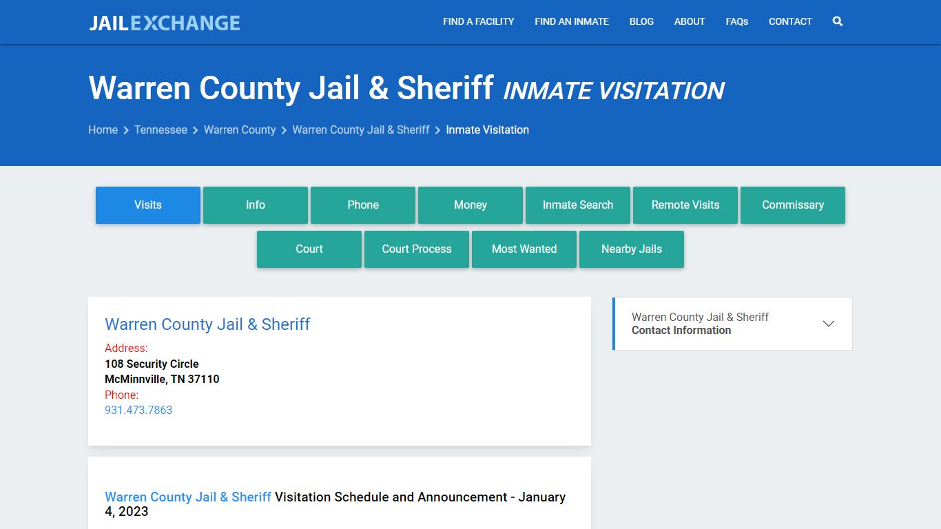 Inmate Visitation - Warren County Jail & Sheriff, TN